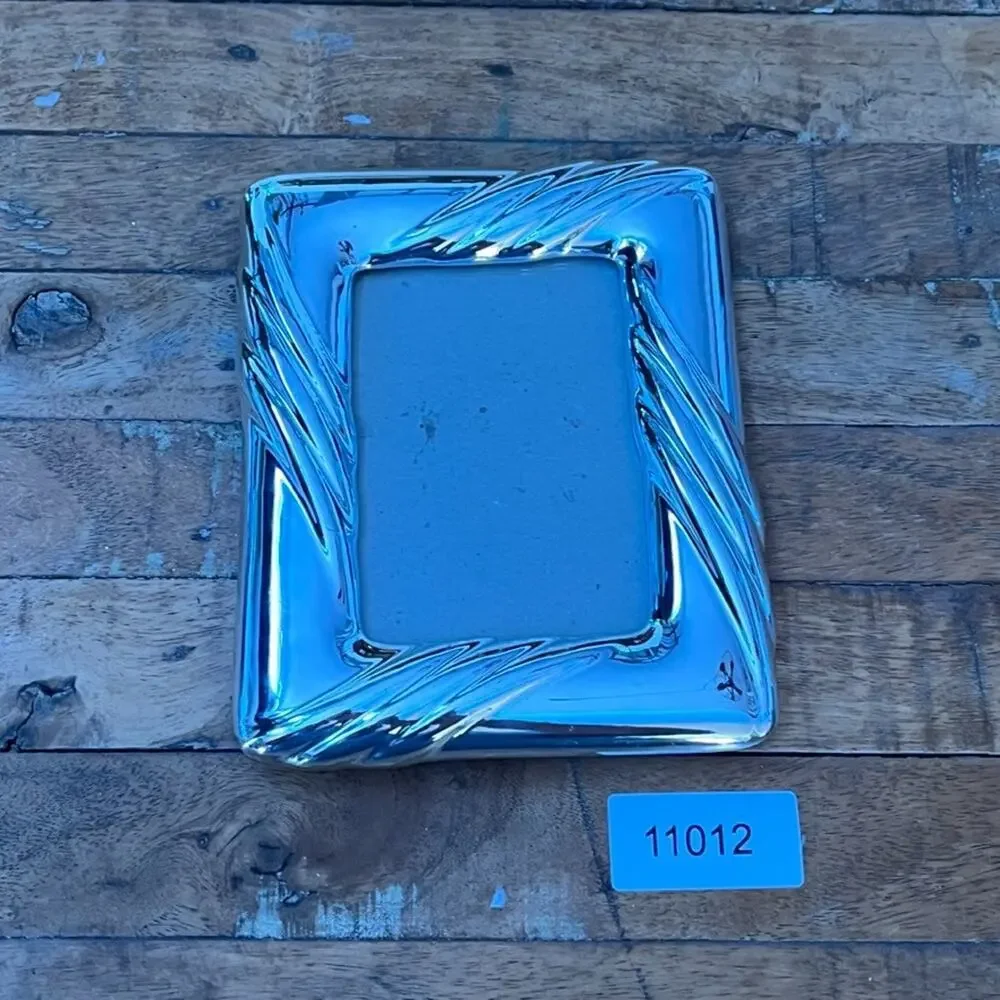 Vintage Silver Toned Picture Frame 3 x 4.5 in Mid-century Style Wavy Swirl
